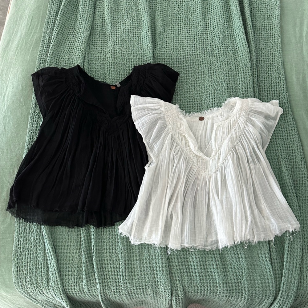 Set of Free People Black and White Blouses